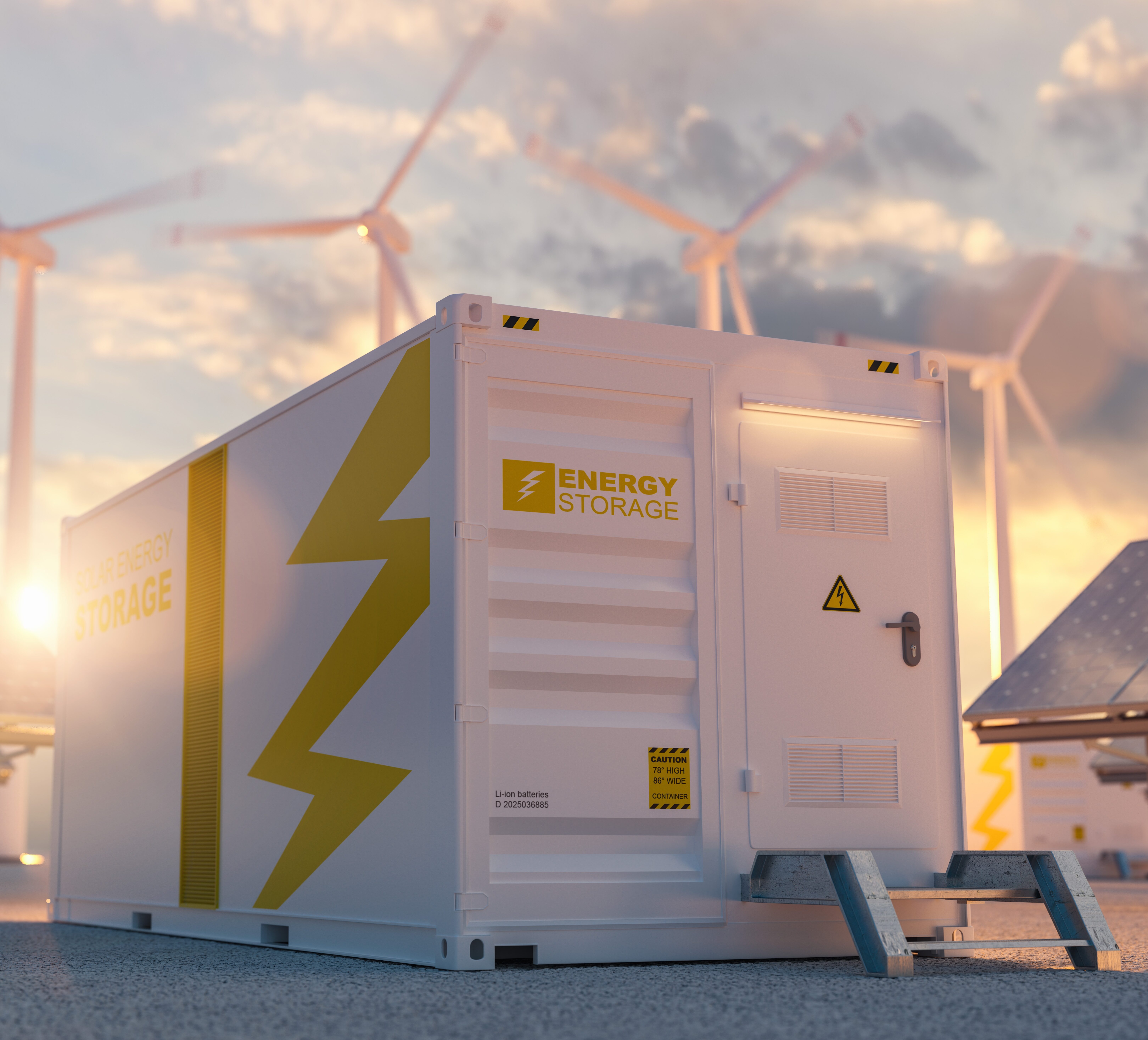 Modern,Battery,Energy,Storage,System,With,Wind,Turbines,And,Solar